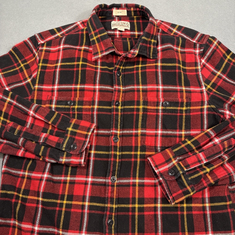 FLANNEL SHIRT J. Crew Men LRG Slim Fit Mid Weight Double Brushed Plaid n FLAW